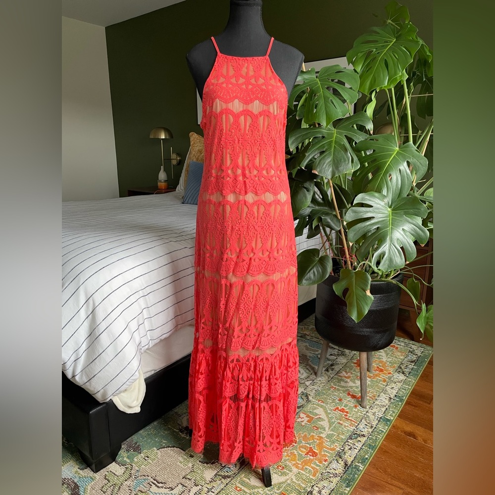 Bright Orange Lace Maxi Dress
